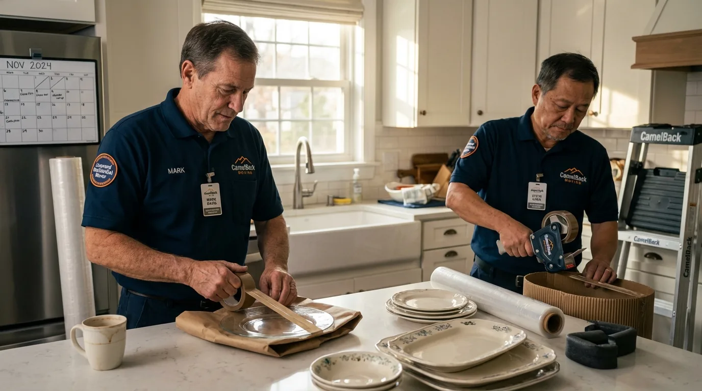 Professional crew packing kitchen dishware in Laguna Niguel, CA