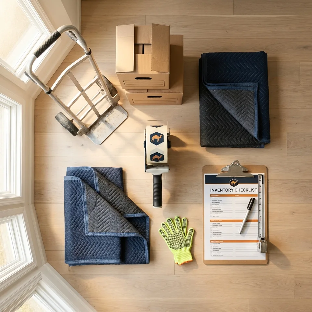 Professional moving supplies and packing materials layout for Laguna Niguel residential relocations